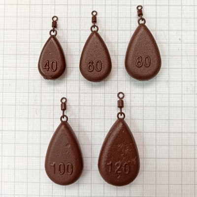 F-FISHING Грузило Капля плоское с вертлюгом 80г brown 2шт ВР